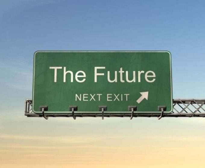 road sign reading "The Future, Next Exit"