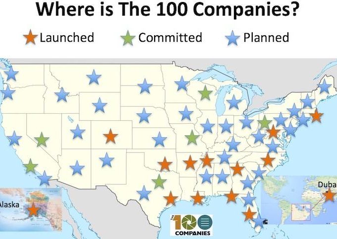 Map of 100 companies expansion across the United States